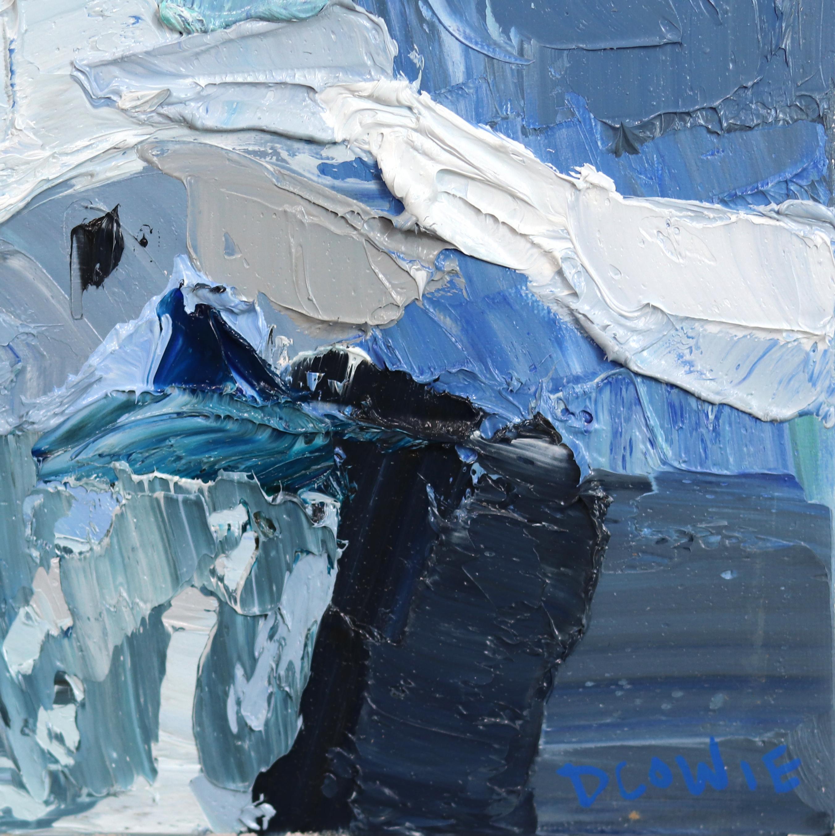 Using an impasto, painterly technique Dana Cowie creates cubist-inspired farm and rural landscapes. Working within controlled color schemes, her artworks appear abstract up close and become more representational as the viewer takes in the larger
