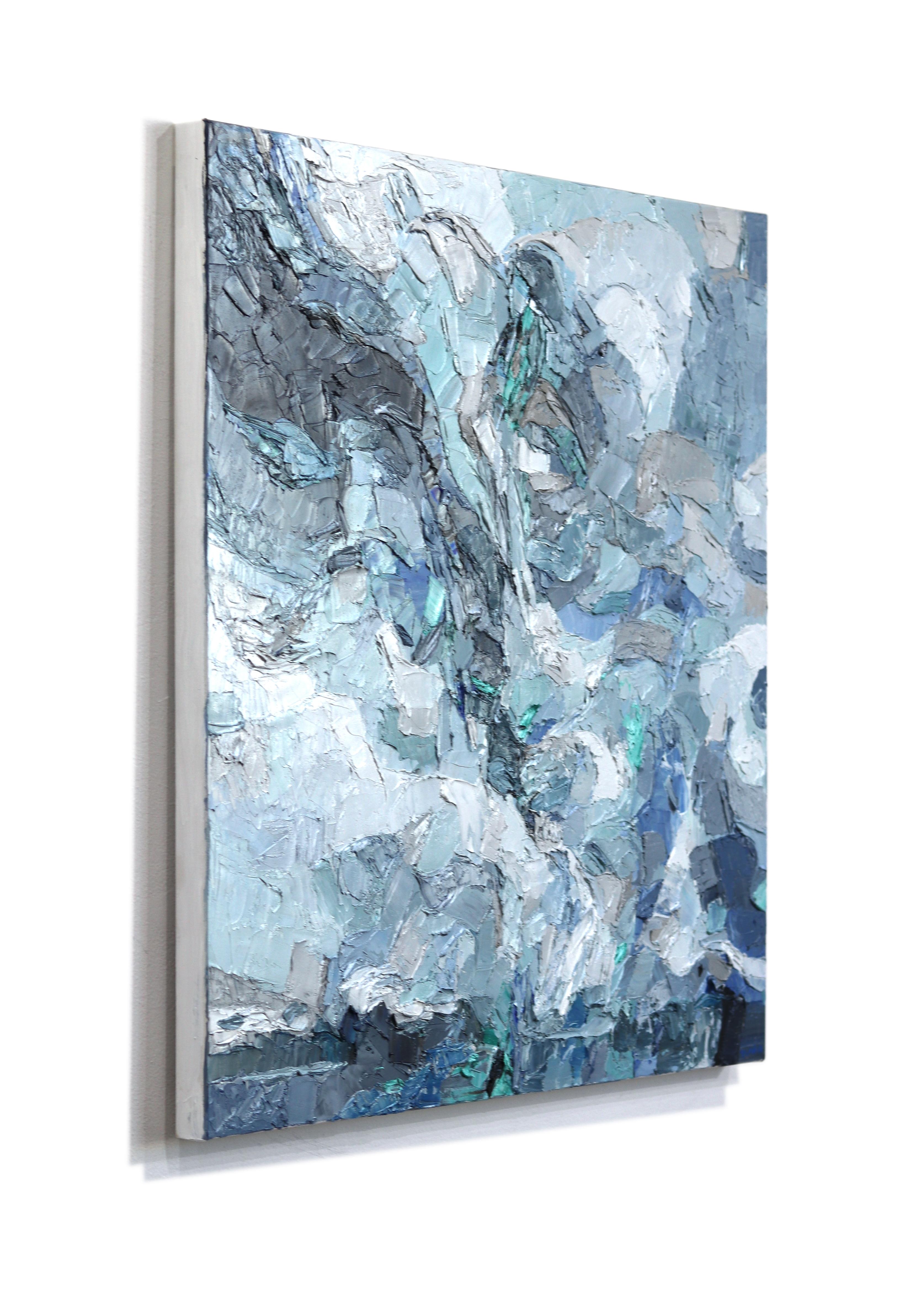 Tumultuous Sky - Original Cool Tone Abstract Landscape Textural Impasto Painting For Sale 1