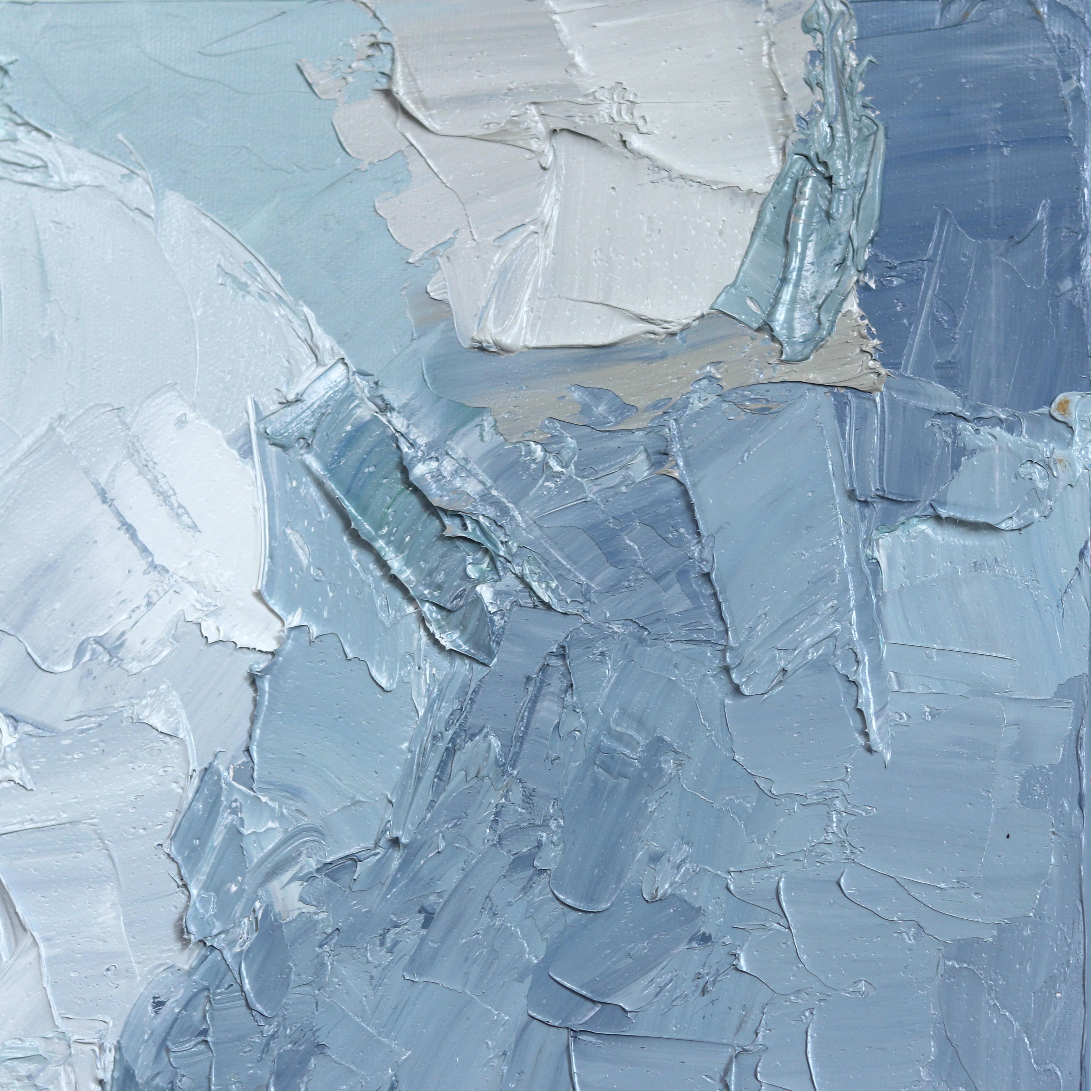 Tumultuous Sky - Original Cool Tone Abstract Landscape Textural Impasto Painting For Sale 2