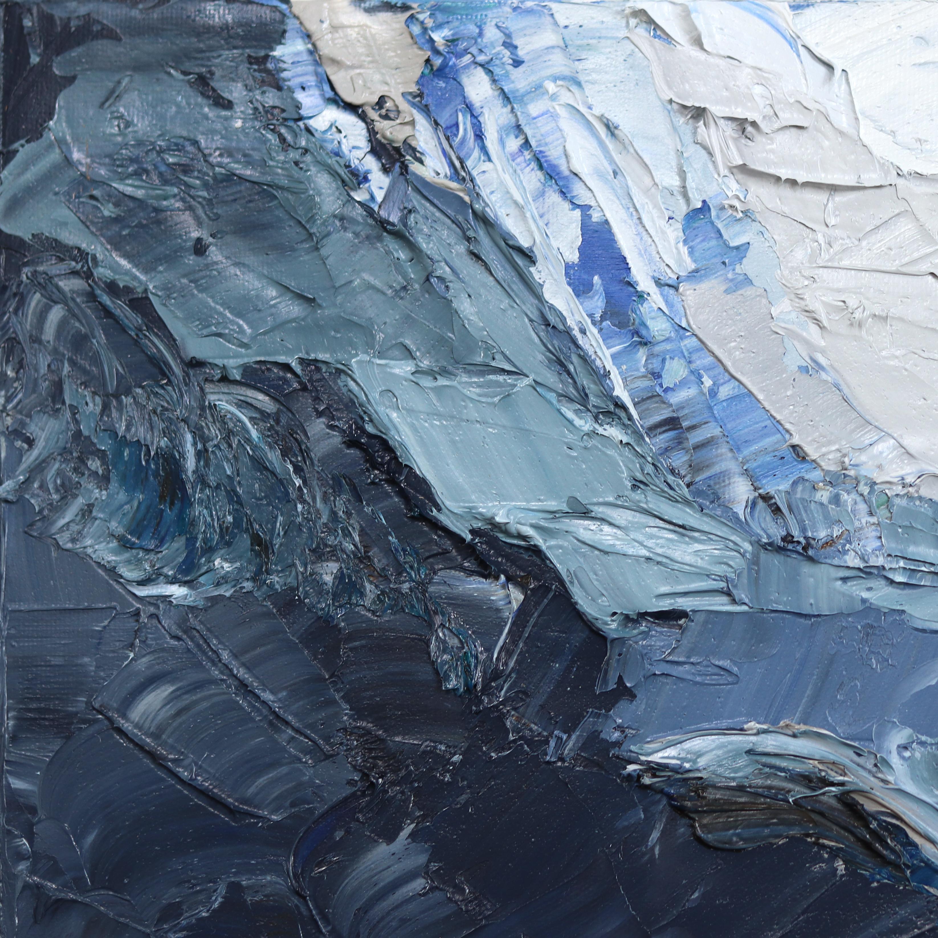 Tumultuous Sky - Original Cool Tone Abstract Landscape Textural Impasto Painting For Sale 4