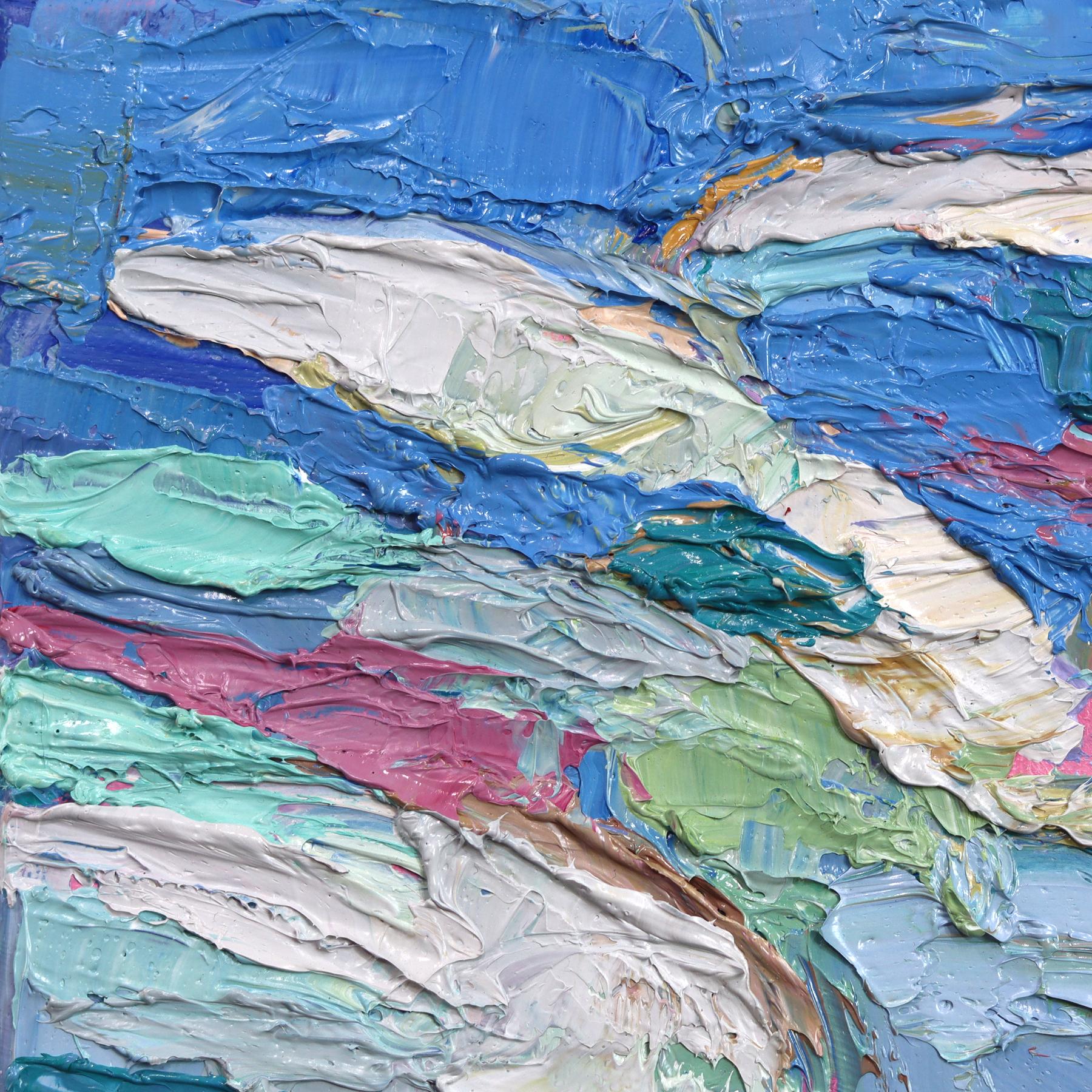 WOOLRICH Sweater - Abstrakte farbgetränkte Landschaft Textur Impasto Malerei (Grau), Landscape Painting, von Dana Cowie