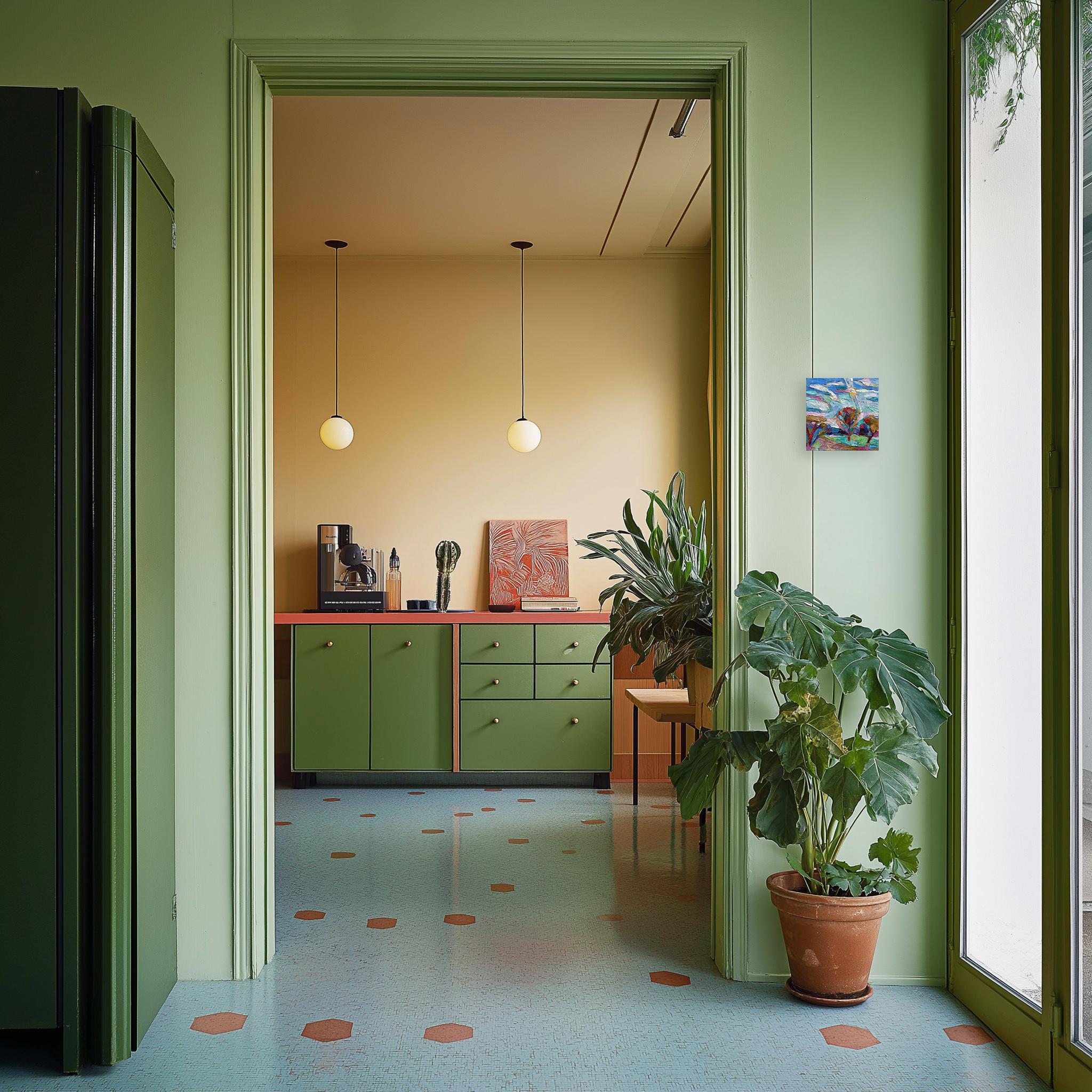 WOOLRICH Sweater - Abstrakte farbgetränkte Landschaft Textur Impasto Malerei im Angebot 2