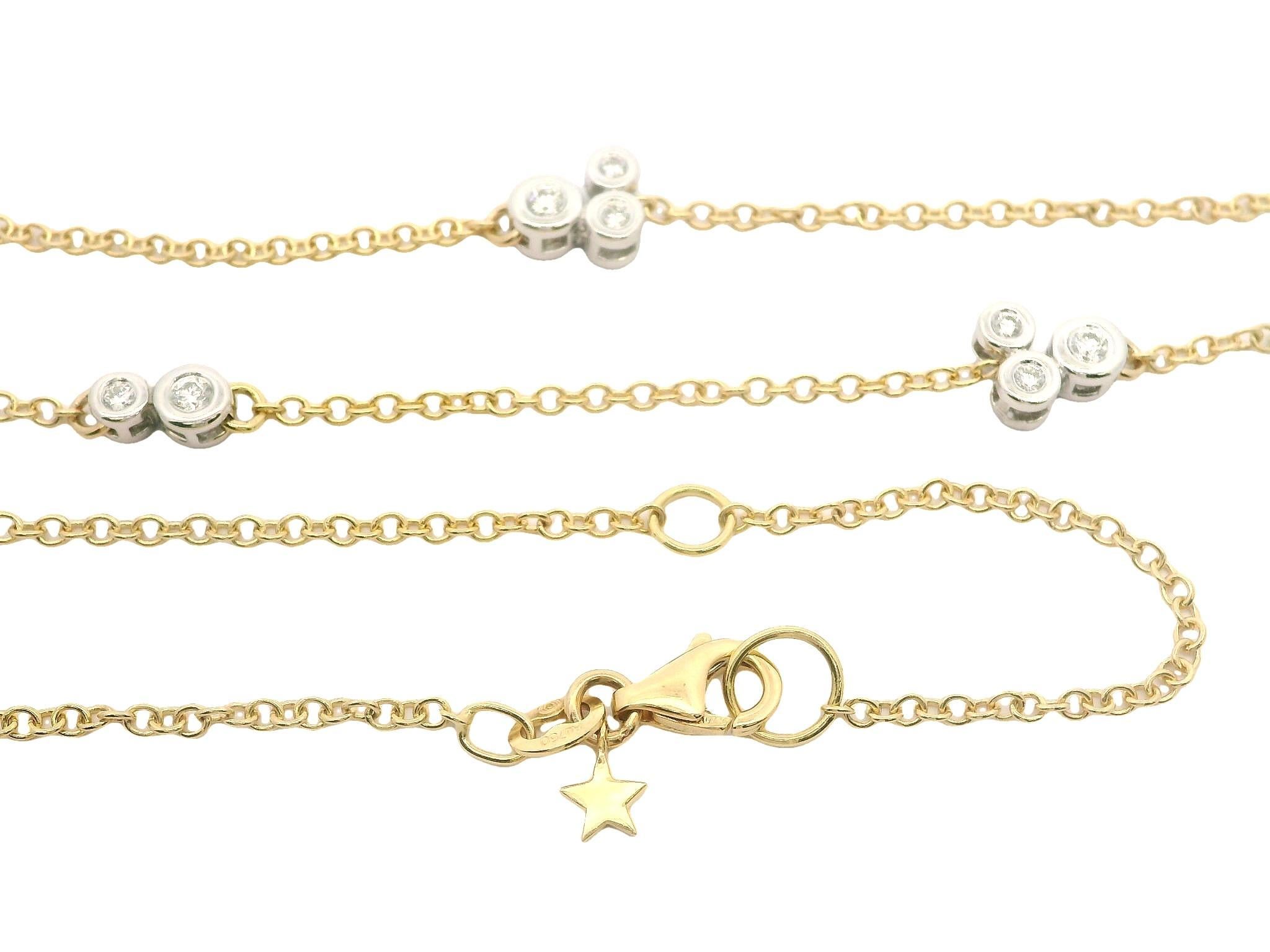 Brilliant Cut Dana David 18k Gold 0.30ctw Diamond Scribble Cluster 5 Station Bezel Necklace