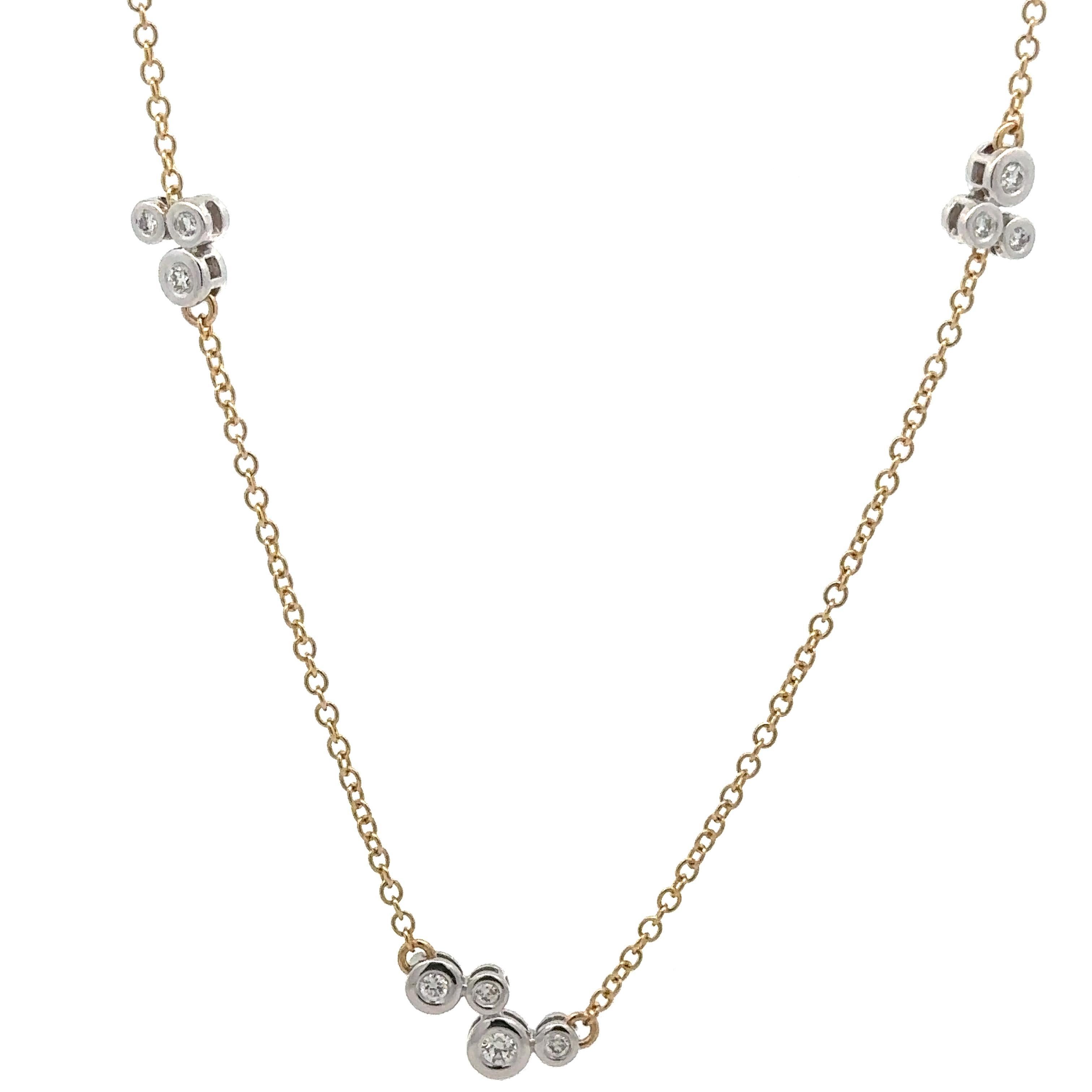 Dana David 18k Gold 0.30ctw Diamond Scribble Cluster 5 Station Bezel Necklace In Excellent Condition In Montclair, NJ