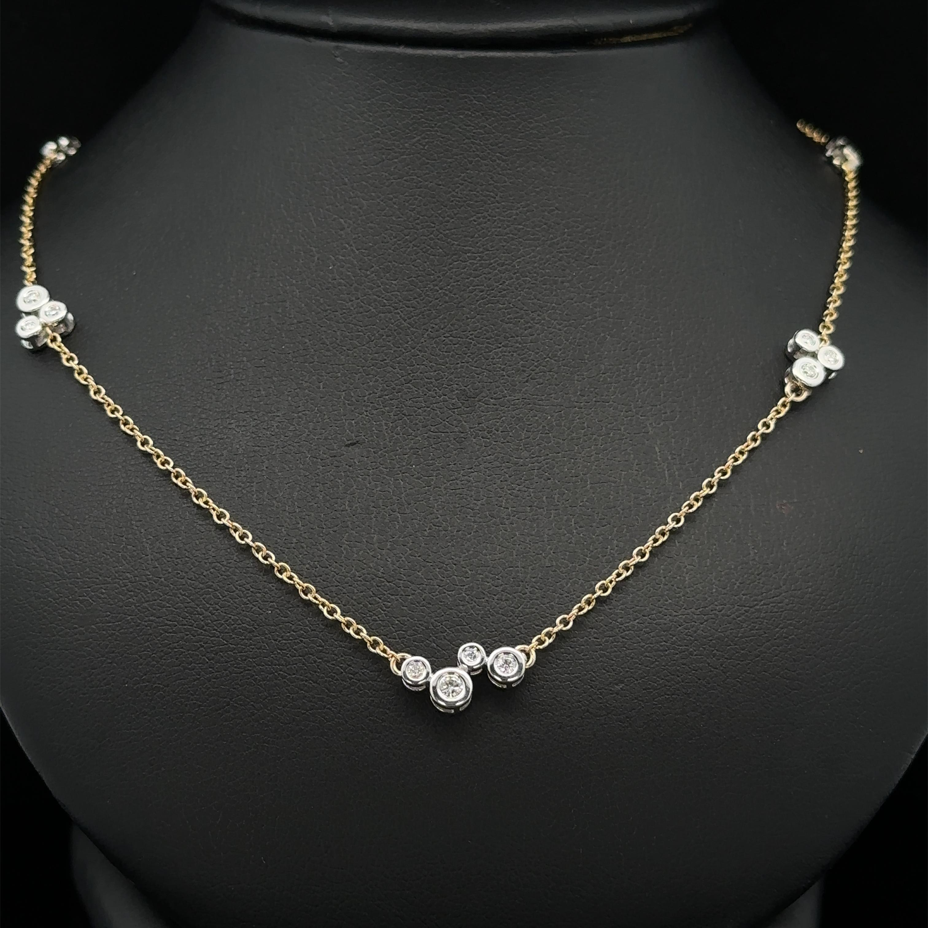 Women's Dana David 18k Gold 0.30ctw Diamond Scribble Cluster 5 Station Bezel Necklace