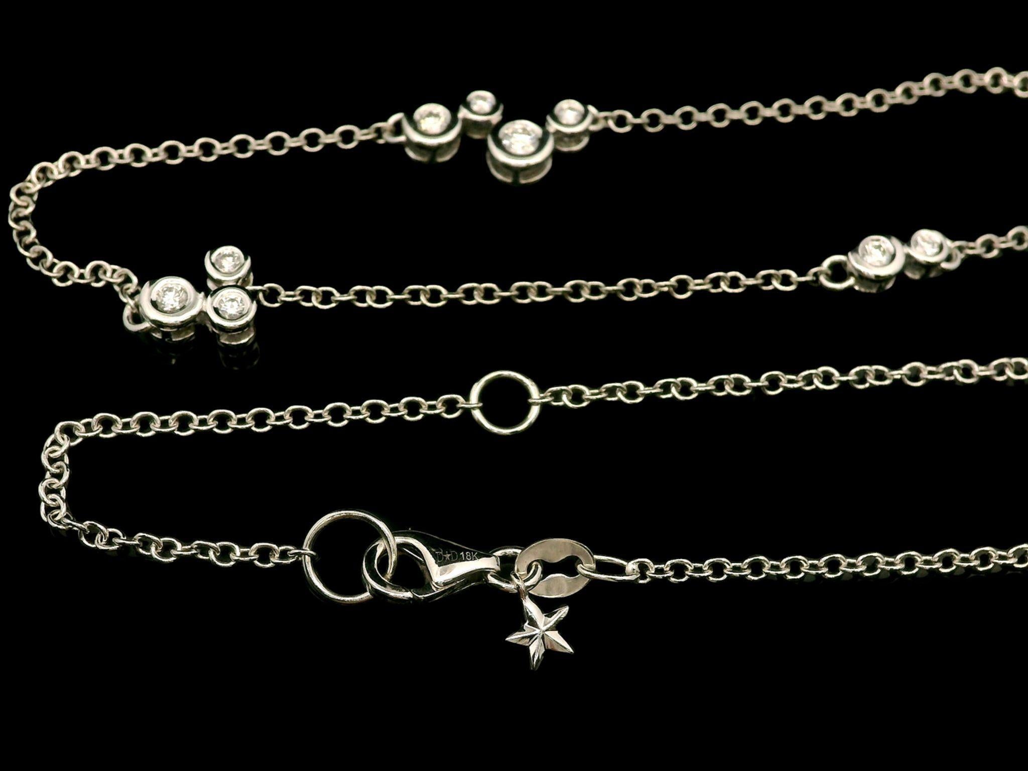 --Stone(s):-- 
(14) Natural Genuine Diamonds - Round Brilliant Cut - Bezel Set - F/G Color - VS1/VS2 Clarity - 0.30ctw (approx.)

Material: Solid 18k White Gold 
Weight: 5.72 Grams
Chain Type: Diamond Cluster Stations w/ Cable Links
Chain Length: