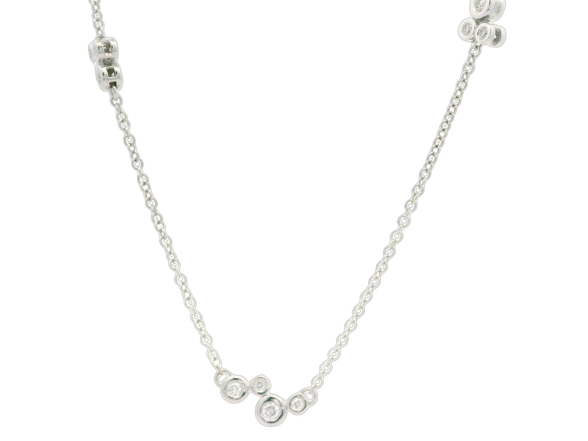 Brilliant Cut Dana David 18k White Gold 0.30ctw Diamond Scribble Cluster 5 Station Necklace
