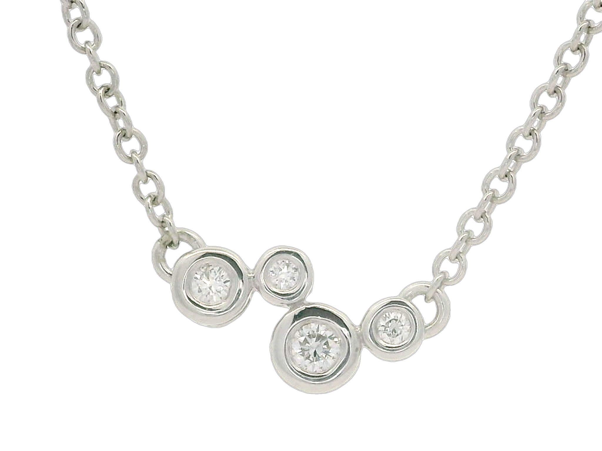Dana David 18k White Gold 0.30ctw Diamond Scribble Cluster 5 Station Necklace In Good Condition In Montclair, NJ