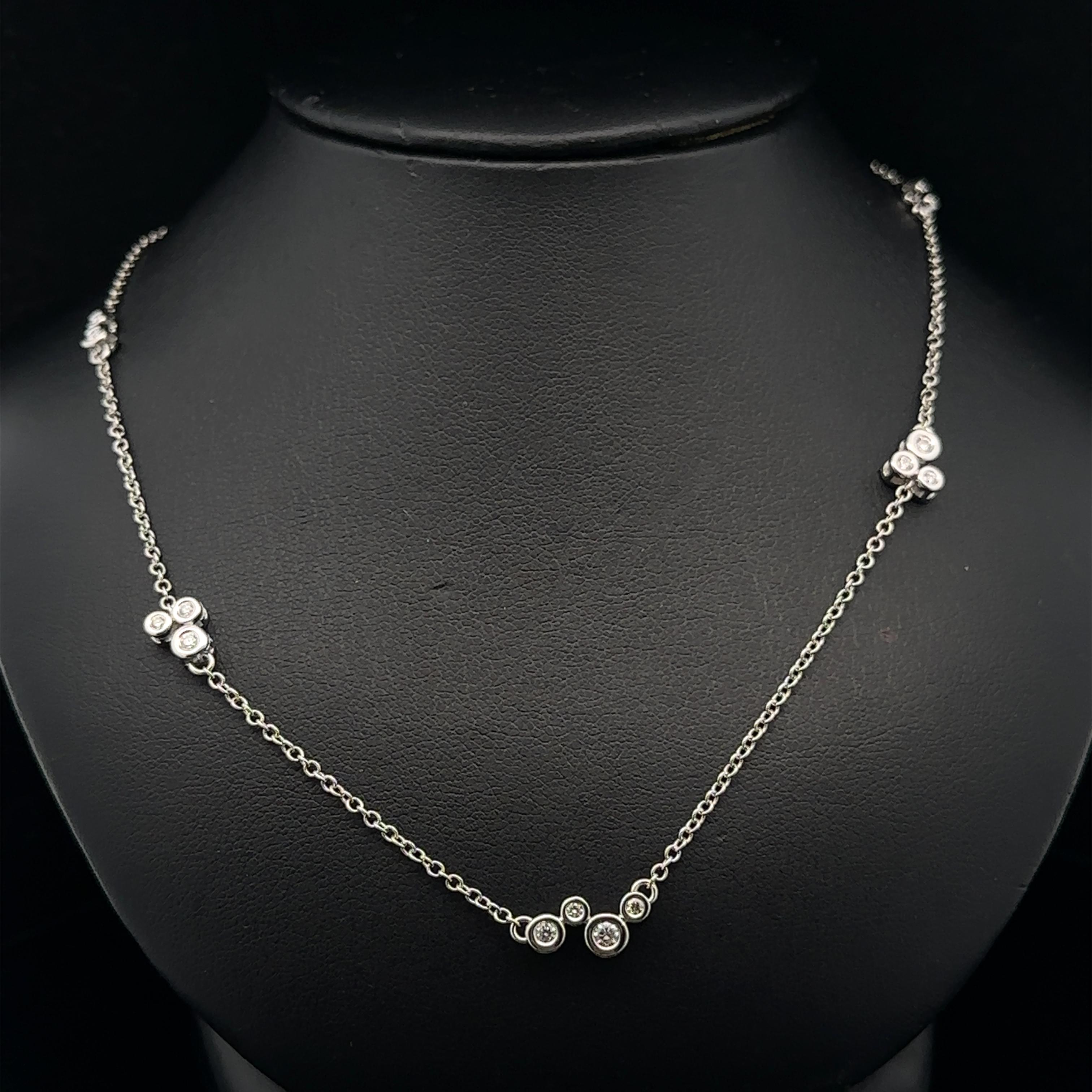 Women's Dana David 18k White Gold 0.30ctw Diamond Scribble Cluster 5 Station Necklace