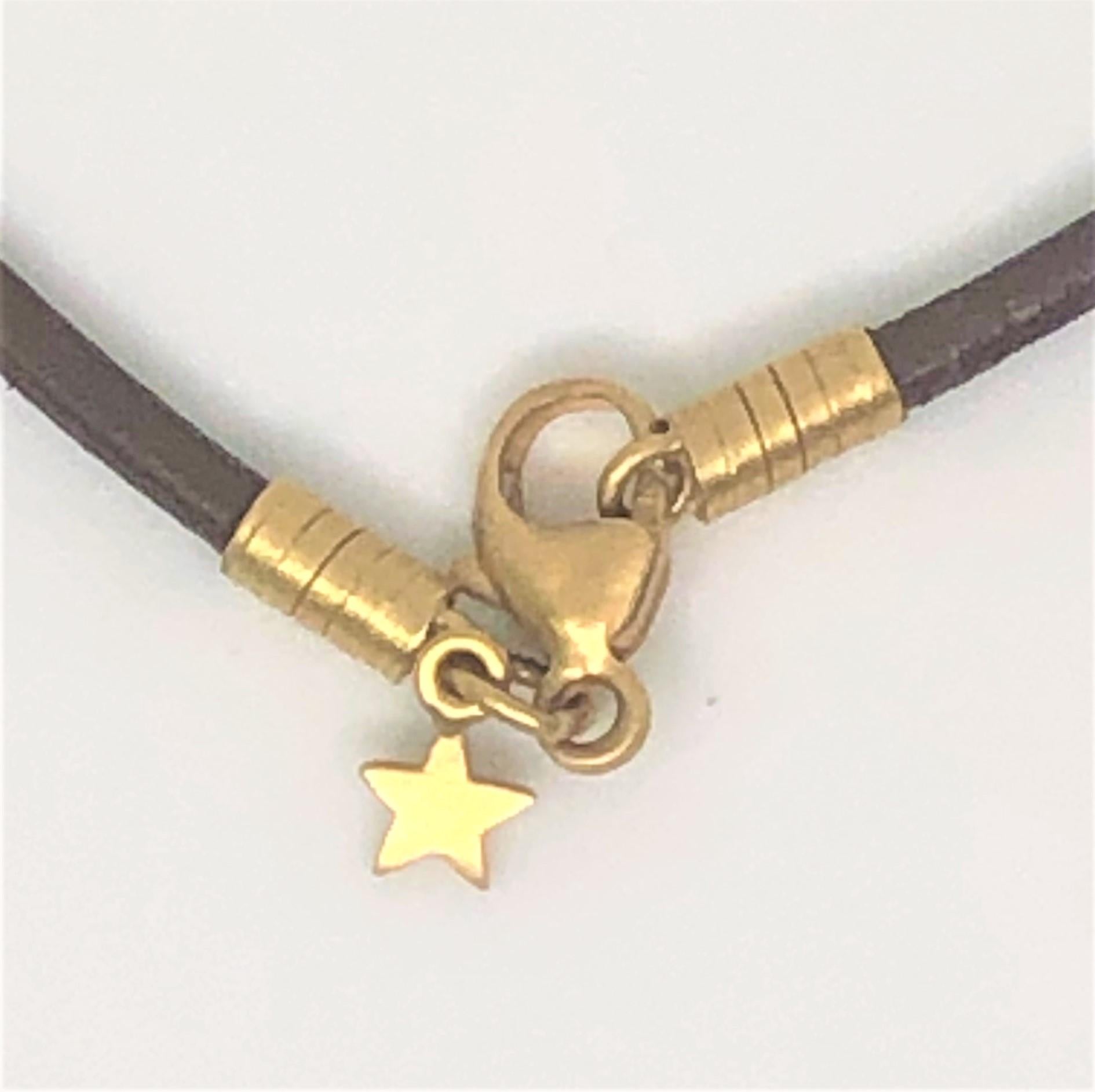 Round Cut Dana David 18 Karat Yellow Diamond Leather Necklace