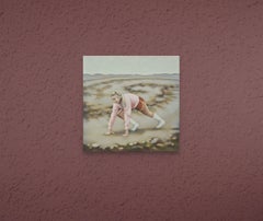 Evacuation, A 12 x 12 Inch Painting Girl in Athletic Stance in Desert Landscape