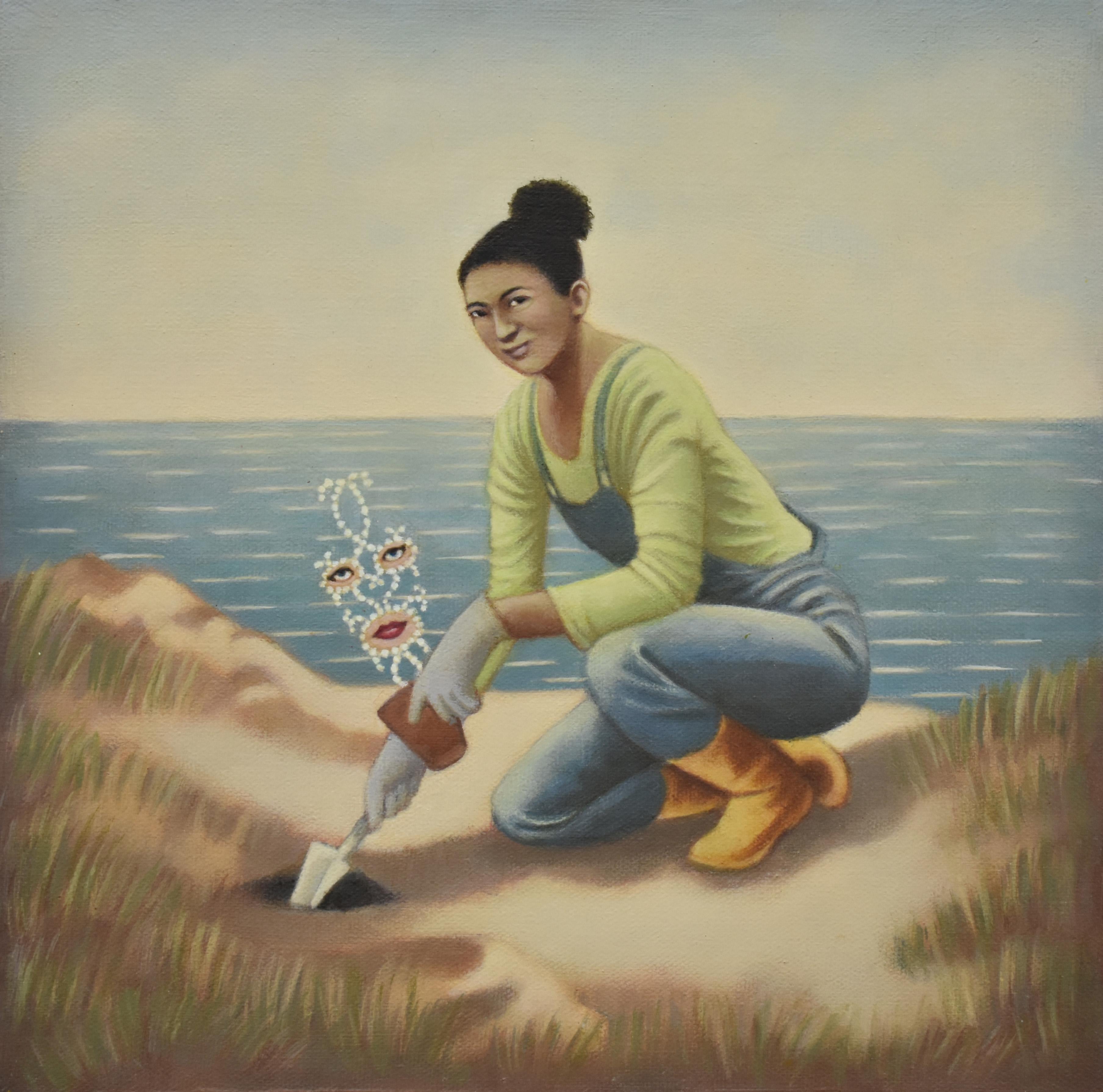 Dana DeKalb Figurative Painting - Scheherazade — Contemporary Figurative Surrealist Painting, 12 x 12 in.