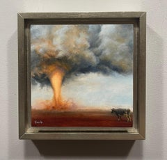 "Witness" de Dana Hawk, peinture à l'huile originale, Tornado conservé par une vache