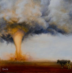 "Witness" de Dana Hawk, peinture à l'huile originale, Tornado conservé par une vache