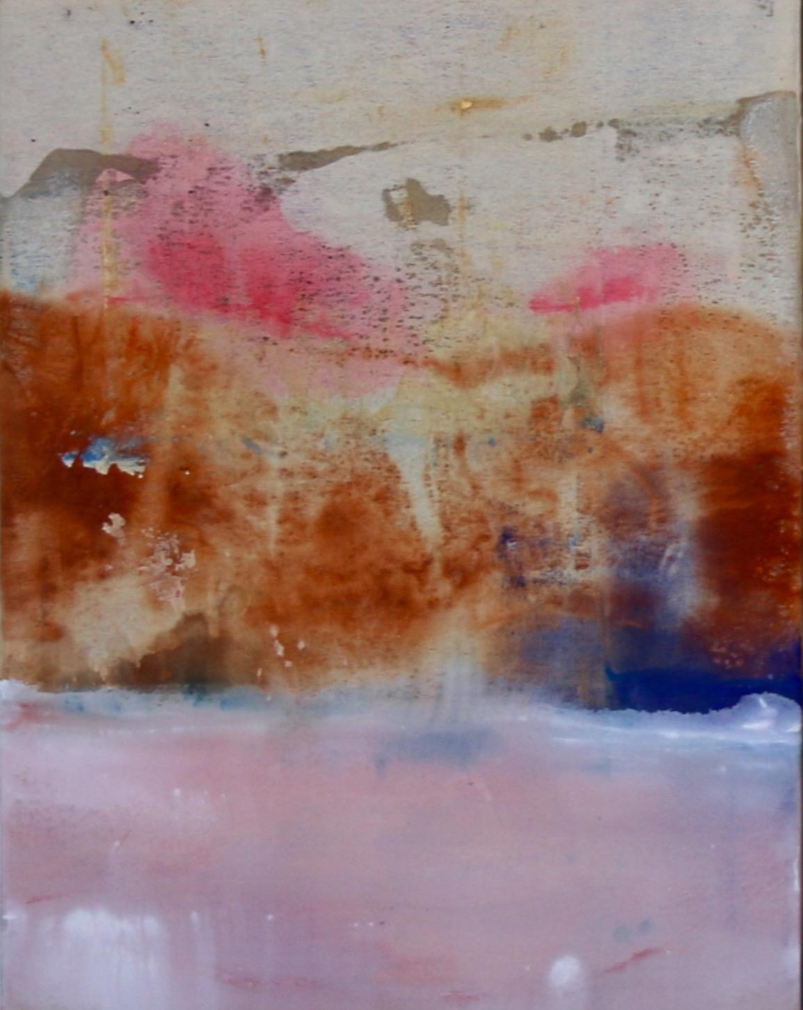 Bringing the Sun to its Knees, Large Square Diptych in Pink, Beige, Purple - Painting by Dana James