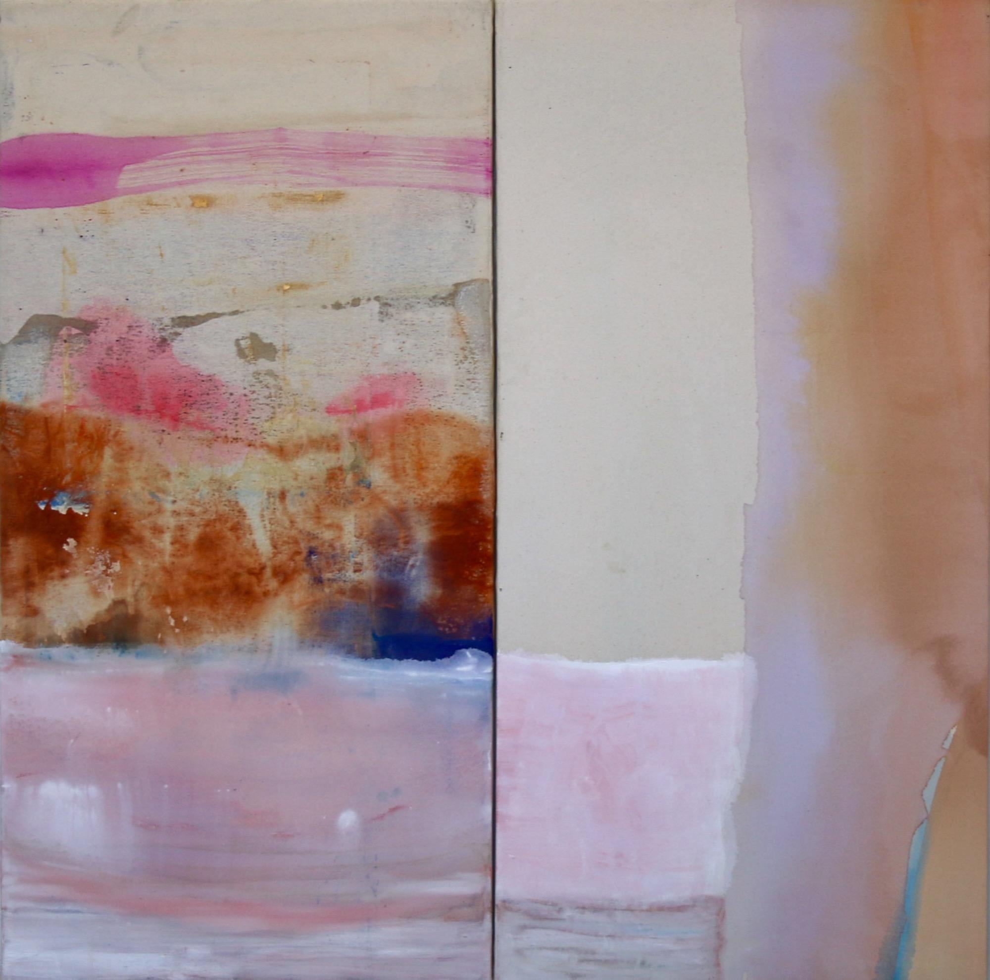 Dana James Abstract Painting - Bringing the Sun to Its Knees  (pink abstract diptych) 