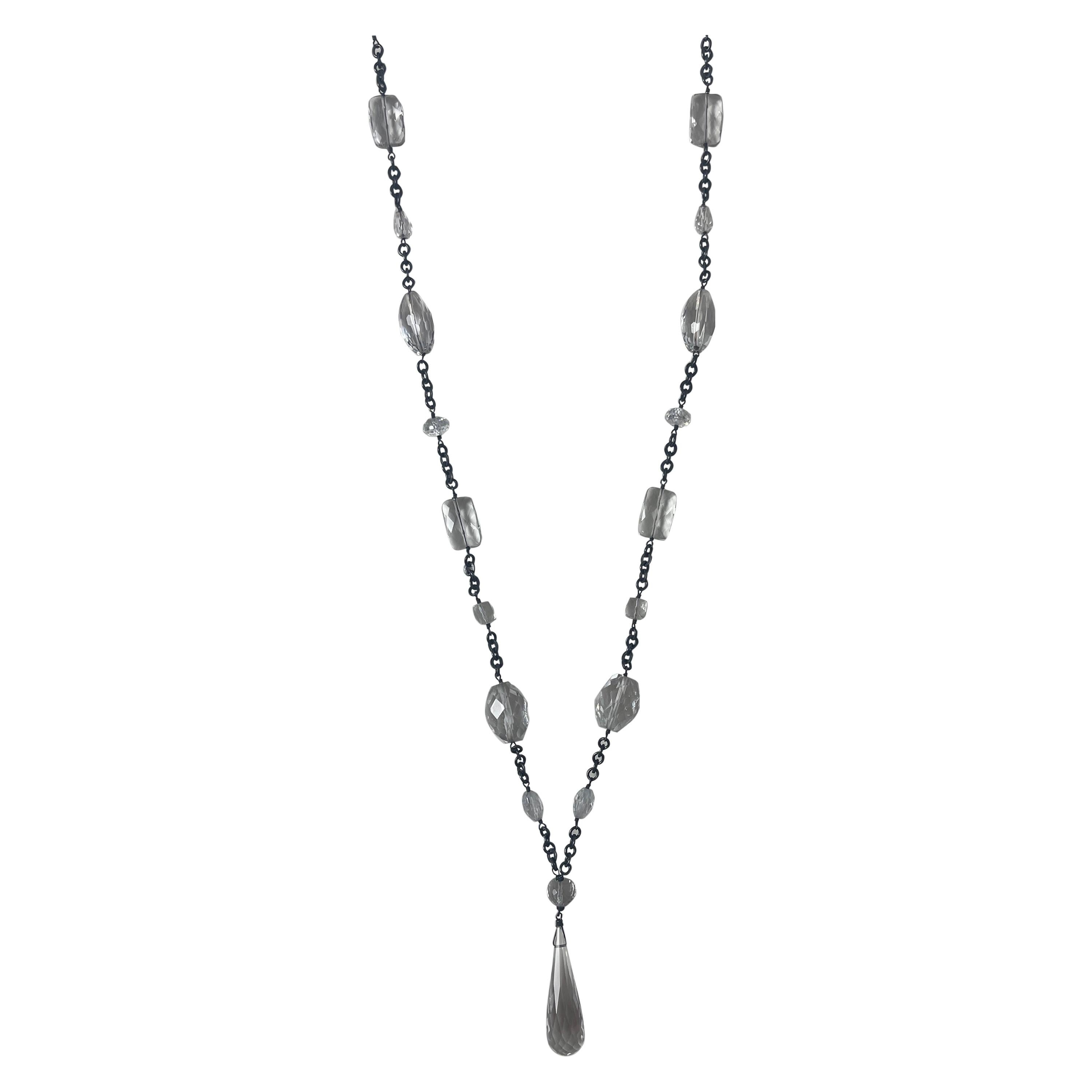 Dana Kellin Oxidized Sterling Silver & Clear Quartz Y Necklace For Sale