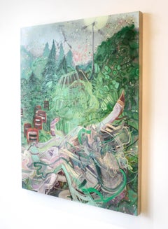 No One Can Hear Us- Abstract, Acrylic, Oil, Linen, Spray Paint, Landscape, Green