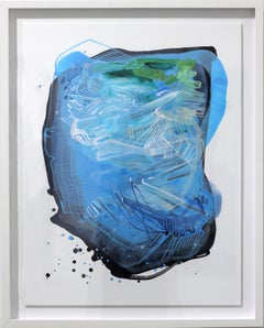 Puddlescape 7 - Framed Abstract Blue on White Original Painting