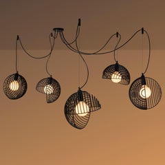 Lampe à suspension Dana, noire, grappe de cinq, de Souda, fabriquée sur commande
