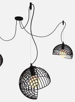 Lampe suspendue Dana, noire, grappe de trois, de Souda, fabriquée sur commande