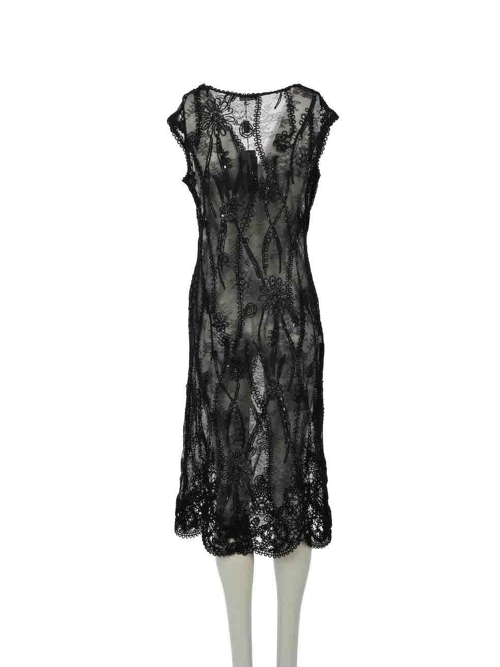 Dana Pisarra Black Lace Embellished Sheer Dress Size S In New Condition In London, GB