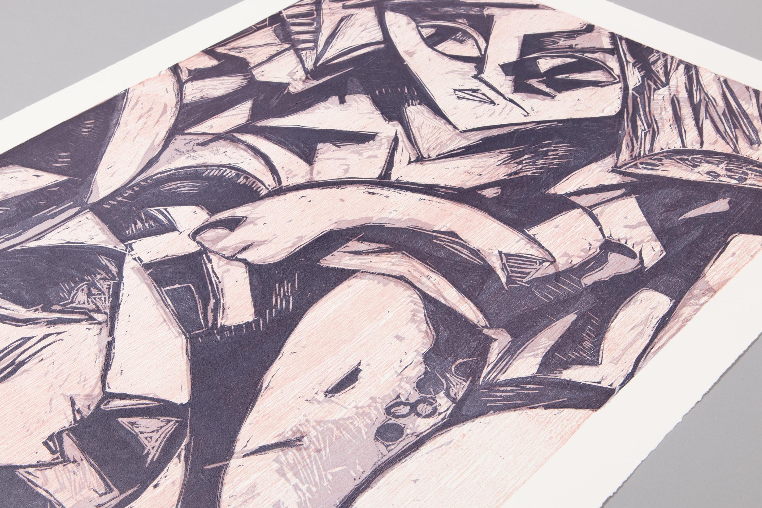 Dana Schutz, Chirurgia alla schiena a letto - xilografia, Pittore contemporaneo, Stampa firmata 1