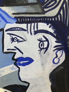 "Femme au chapeau bleu" dans le style de Picasso Peinture de portrait de la période bleue
