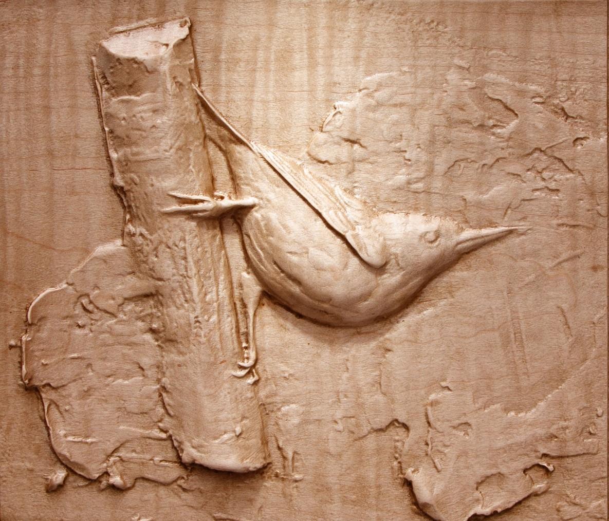 Dana Younger Figurative Sculpture - "Nuthatch" Bas-relief Sculpture