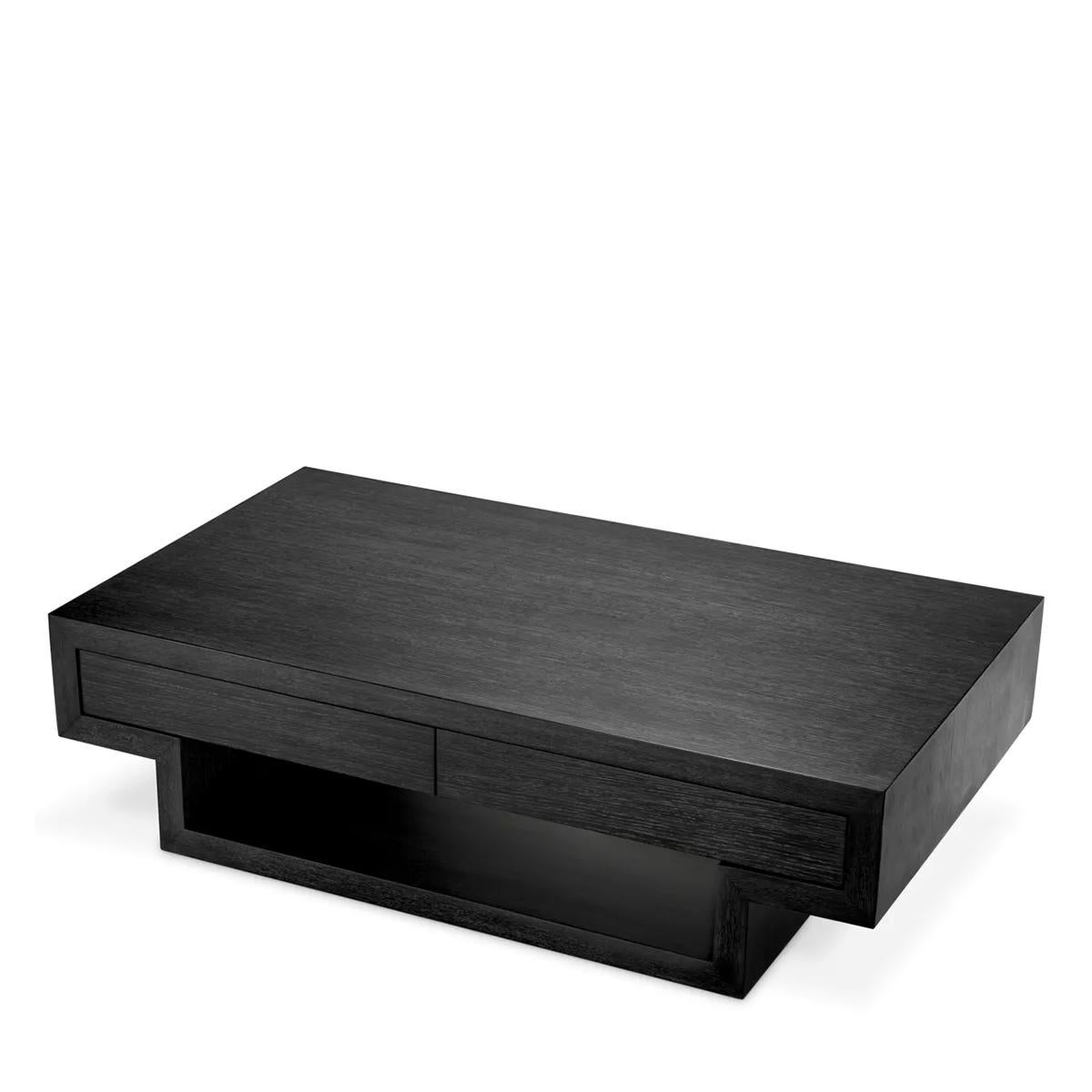 Table basse Danama avec structure en bois 
en placage de chêne teinté gris foncé. Table basse 
avec 2 tiroirs avec système de glissement facile.