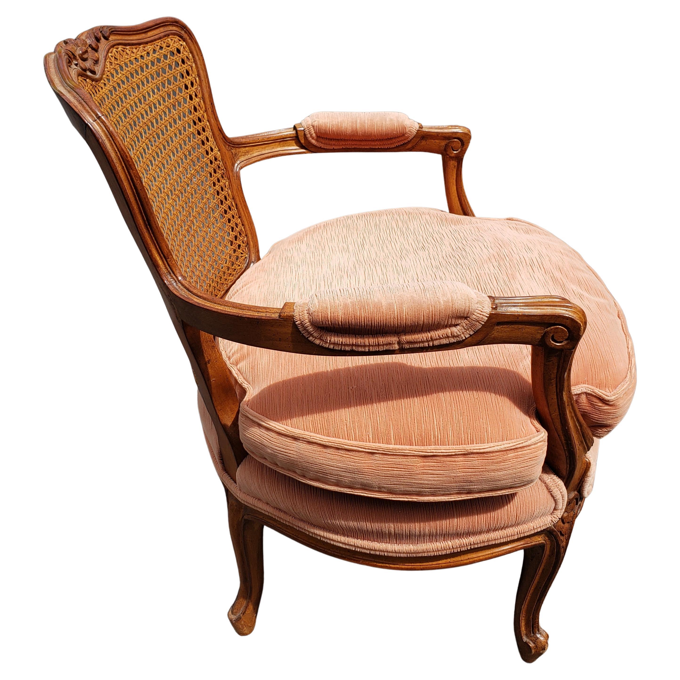 American Danby Furniture French Louis XV Bergère Chair with Cane Back, Circa 1970s