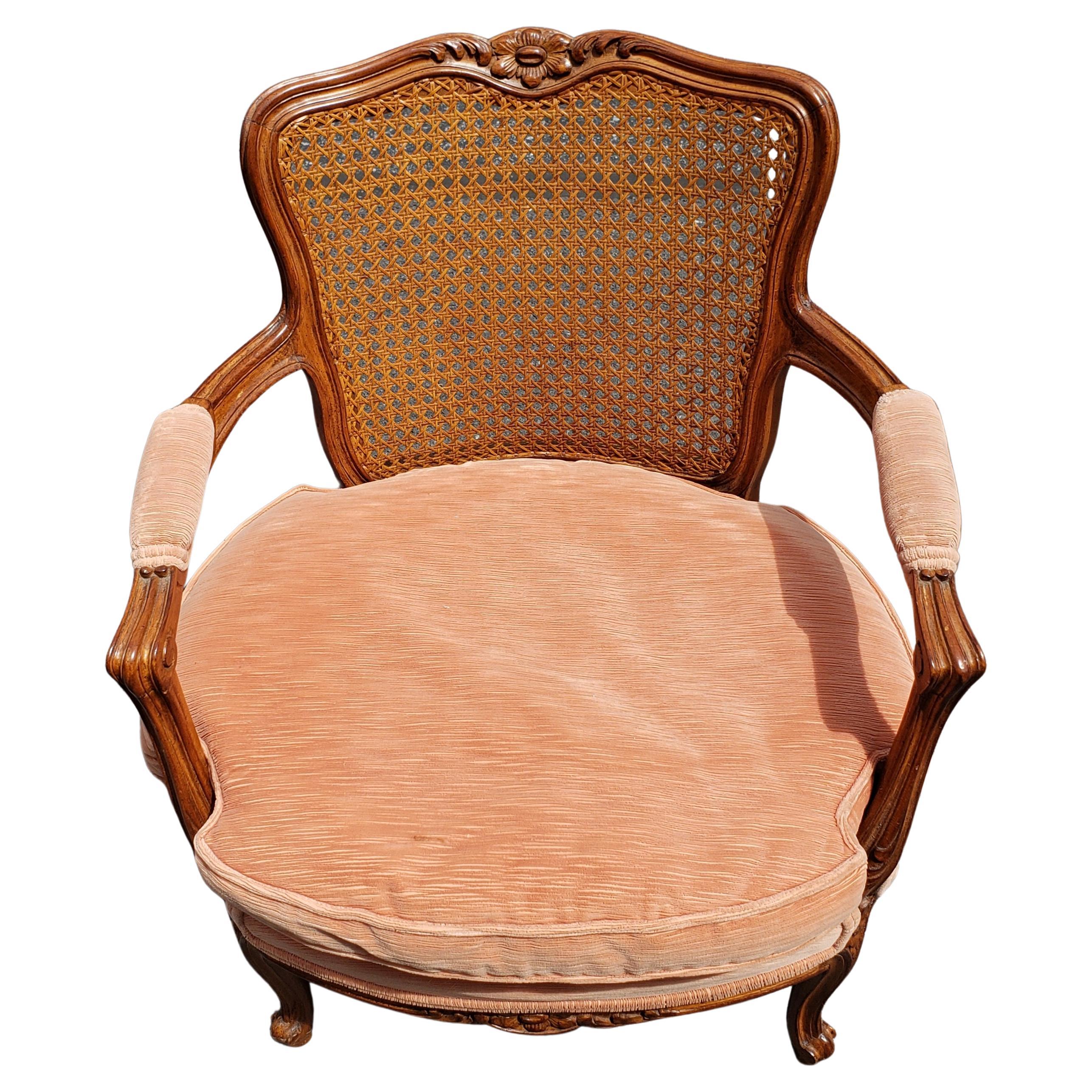 Caning Danby Furniture French Louis XV Bergère Chair with Cane Back, Circa 1970s