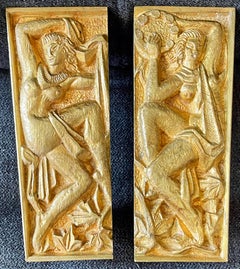 "Dance and Music, " Gilded Bronze Door Pulls with Nude Female Figures, France