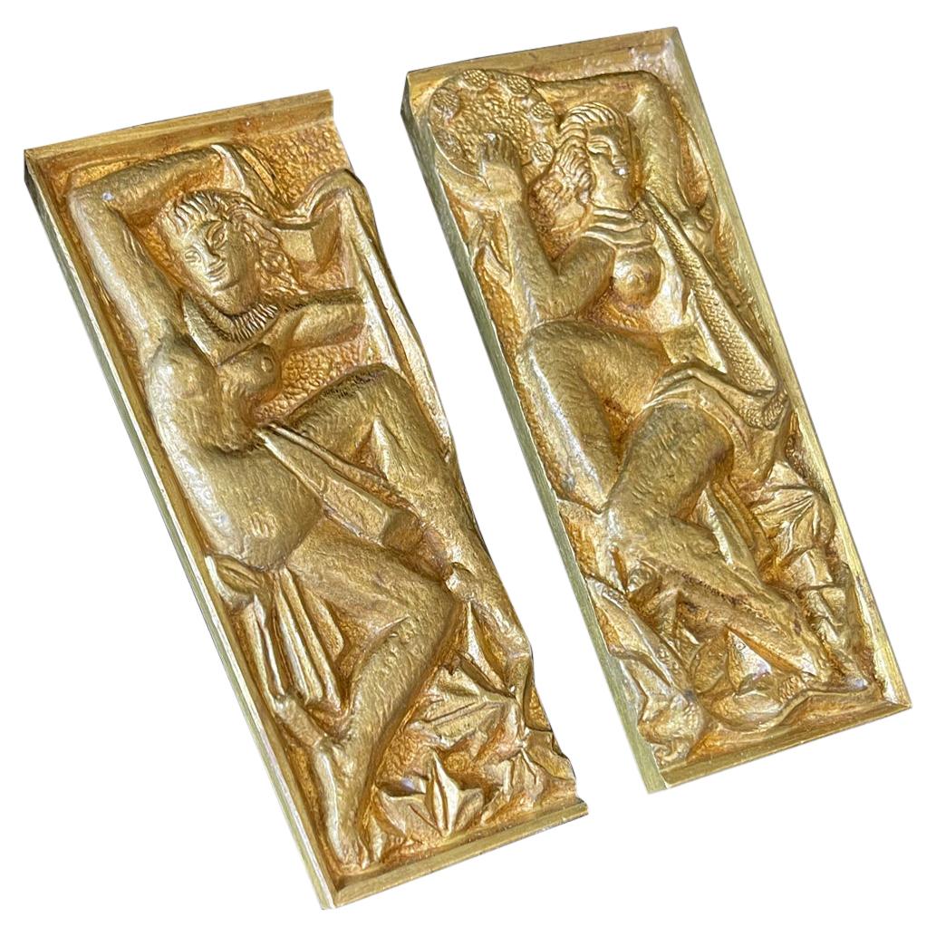 "Dance and Music, " Gilded Bronze Door Pulls with Nude Female Figures, France For Sale