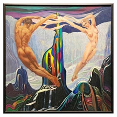"Danza en torno a la Montaña de Cristal", notable pintura art déco con desnudos, 1945