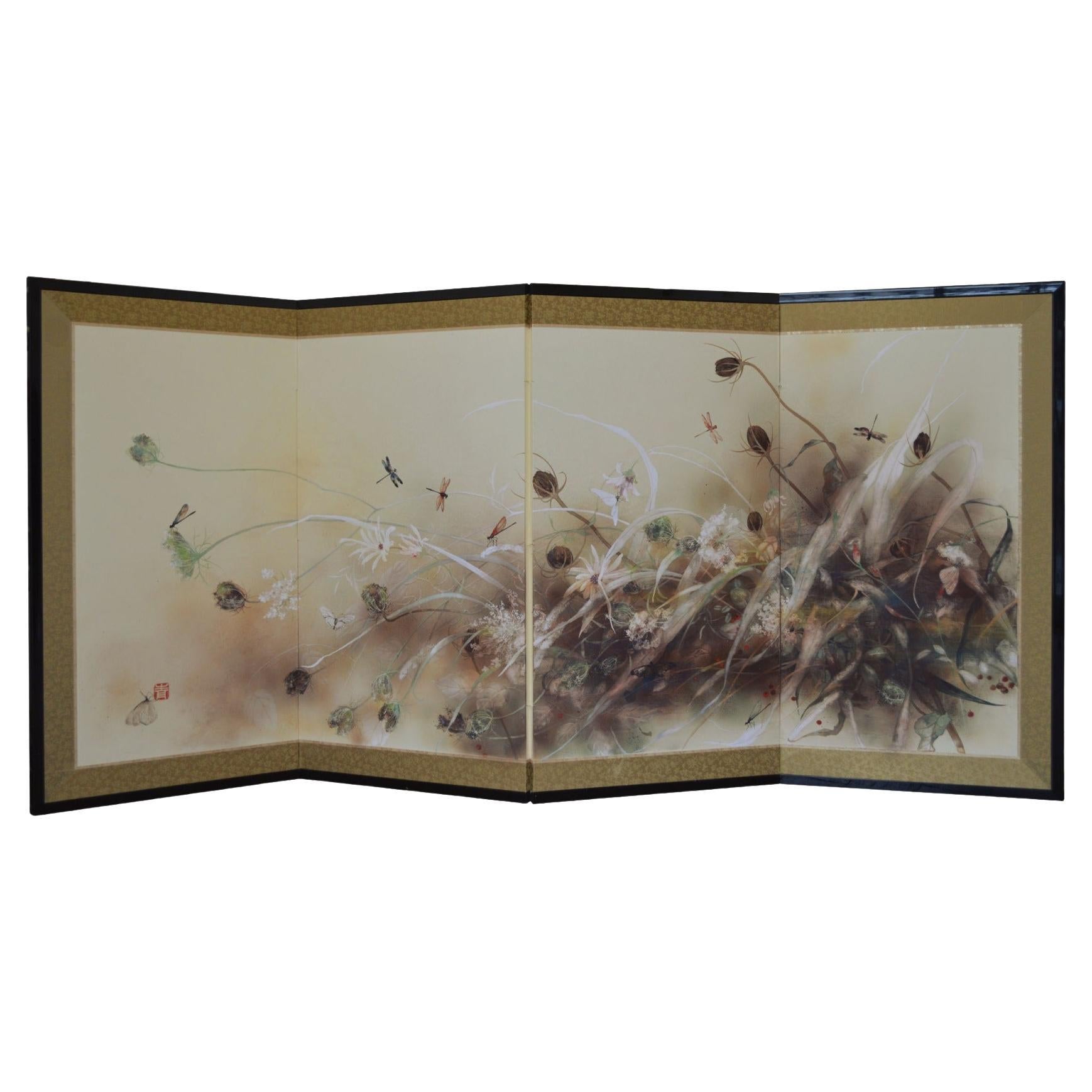 Tanz von CHEN Yiching, Contemporary Four-Panel Screen, handbemalt, Nihonga im Angebot