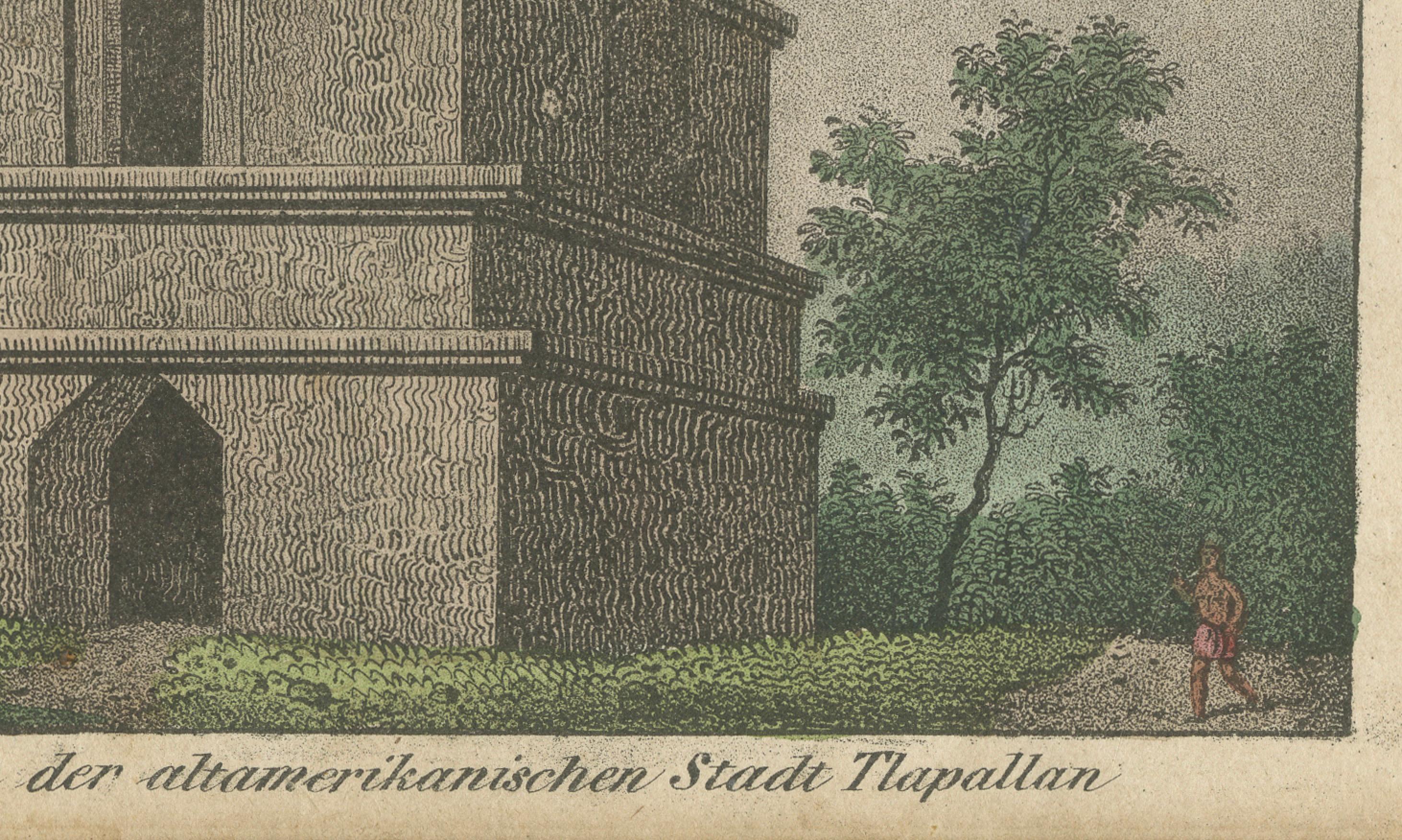 Dance of California Indians, Tower of Tlaxcallan – Hand-Colored Engraving, c1800