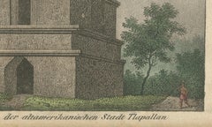 Dance of California Indians, Tower of Tlaxcallan – Hand-Colored Engraving, c1800