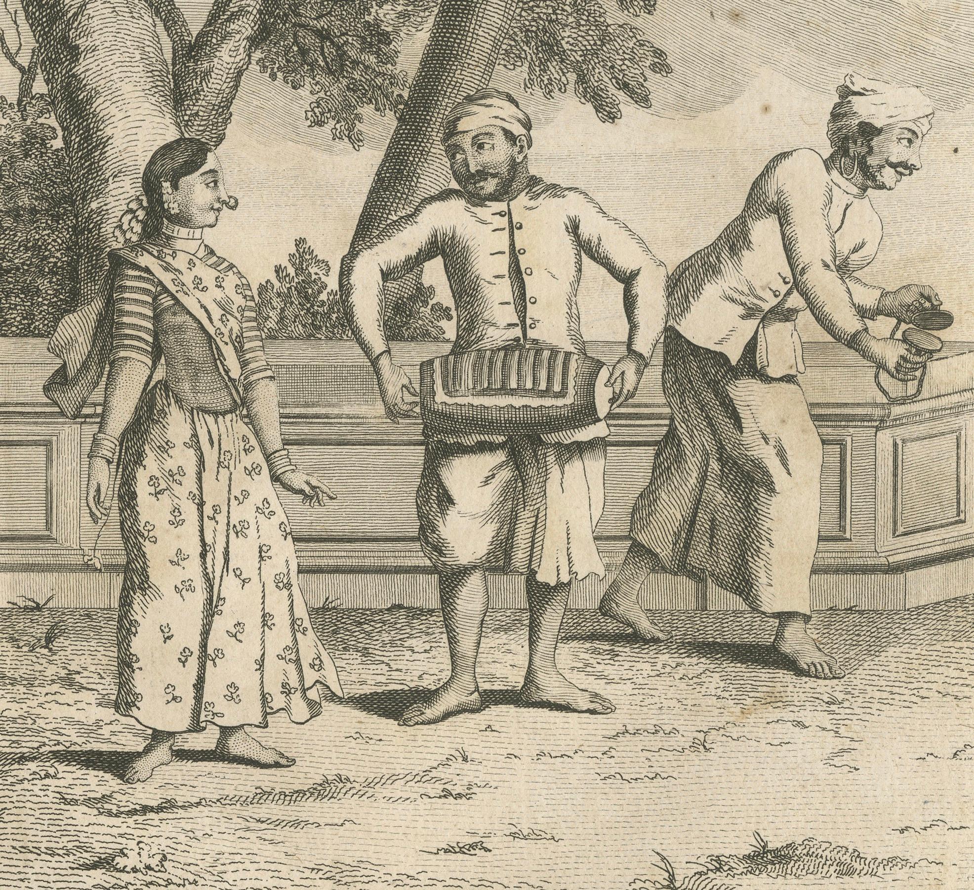 Der Tanz der Bayadères - Sonnerat-Stich mit indischen Tempeltänzerinnen 1806 (Frühes 19. Jahrhundert) im Angebot
