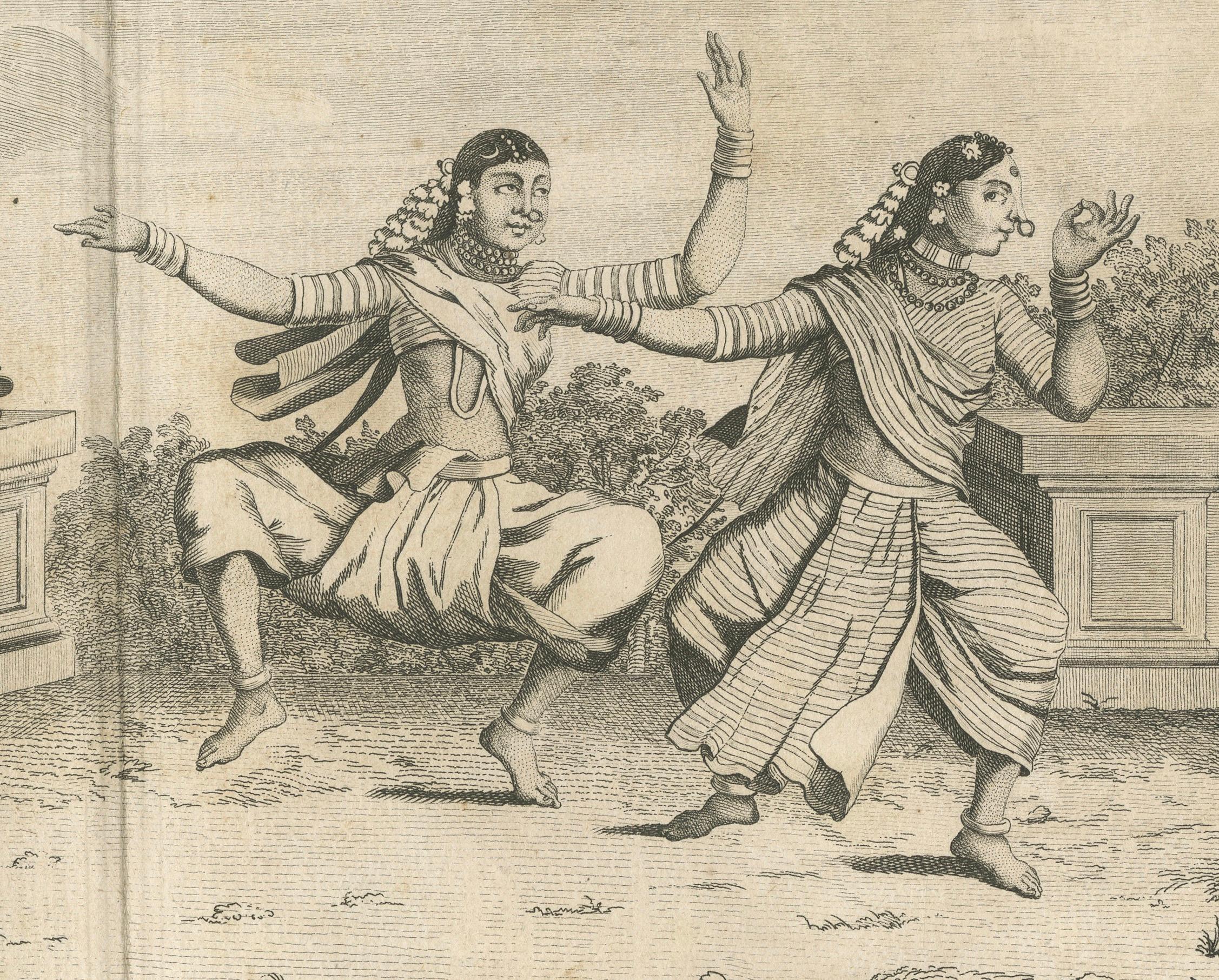 Der Tanz der Bayadères - Sonnerat-Stich mit indischen Tempeltänzerinnen 1806 (Papier) im Angebot