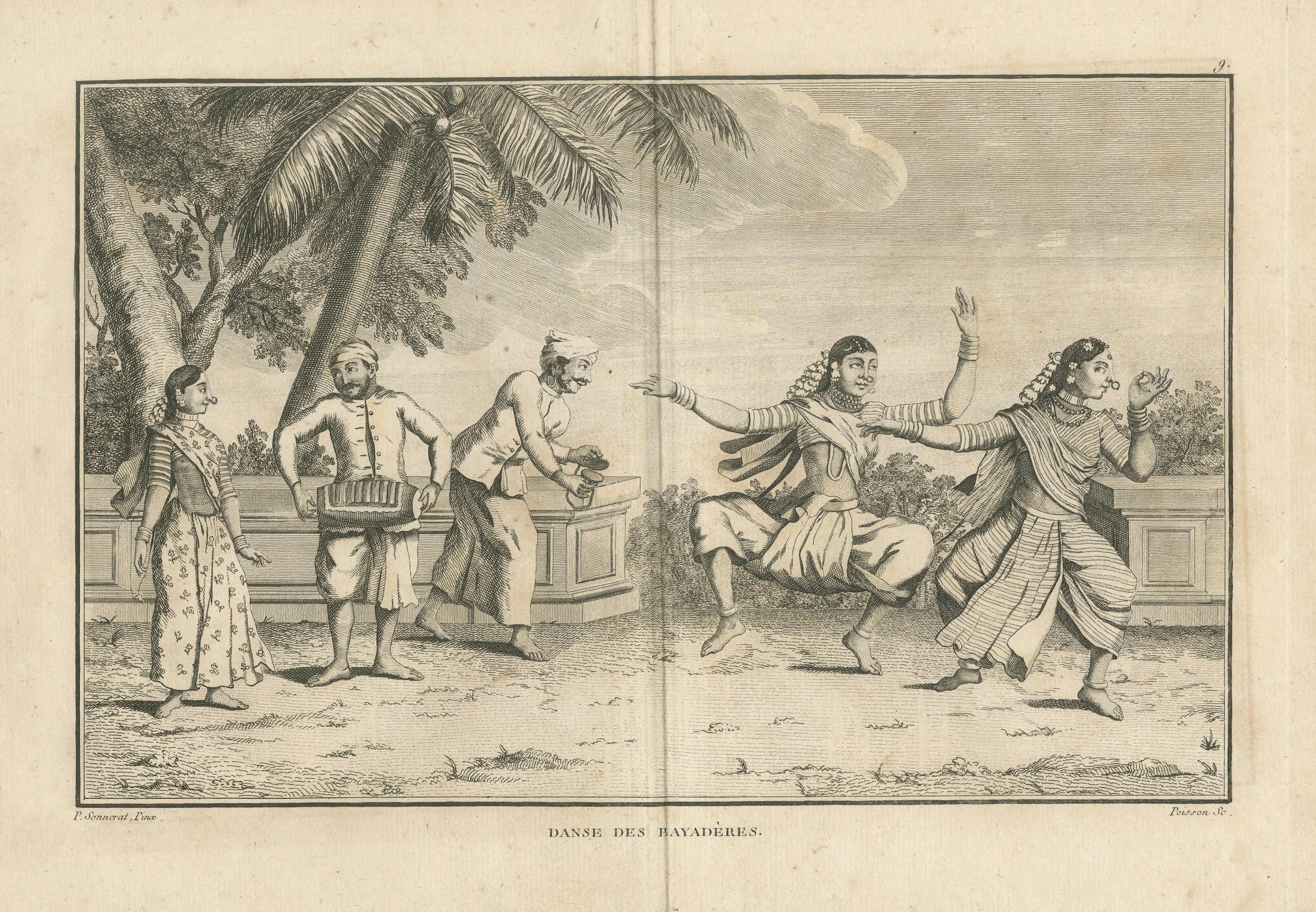 Der Tanz der Bayadères - Sonnerat-Stich mit indischen Tempeltänzerinnen 1806 im Angebot 2