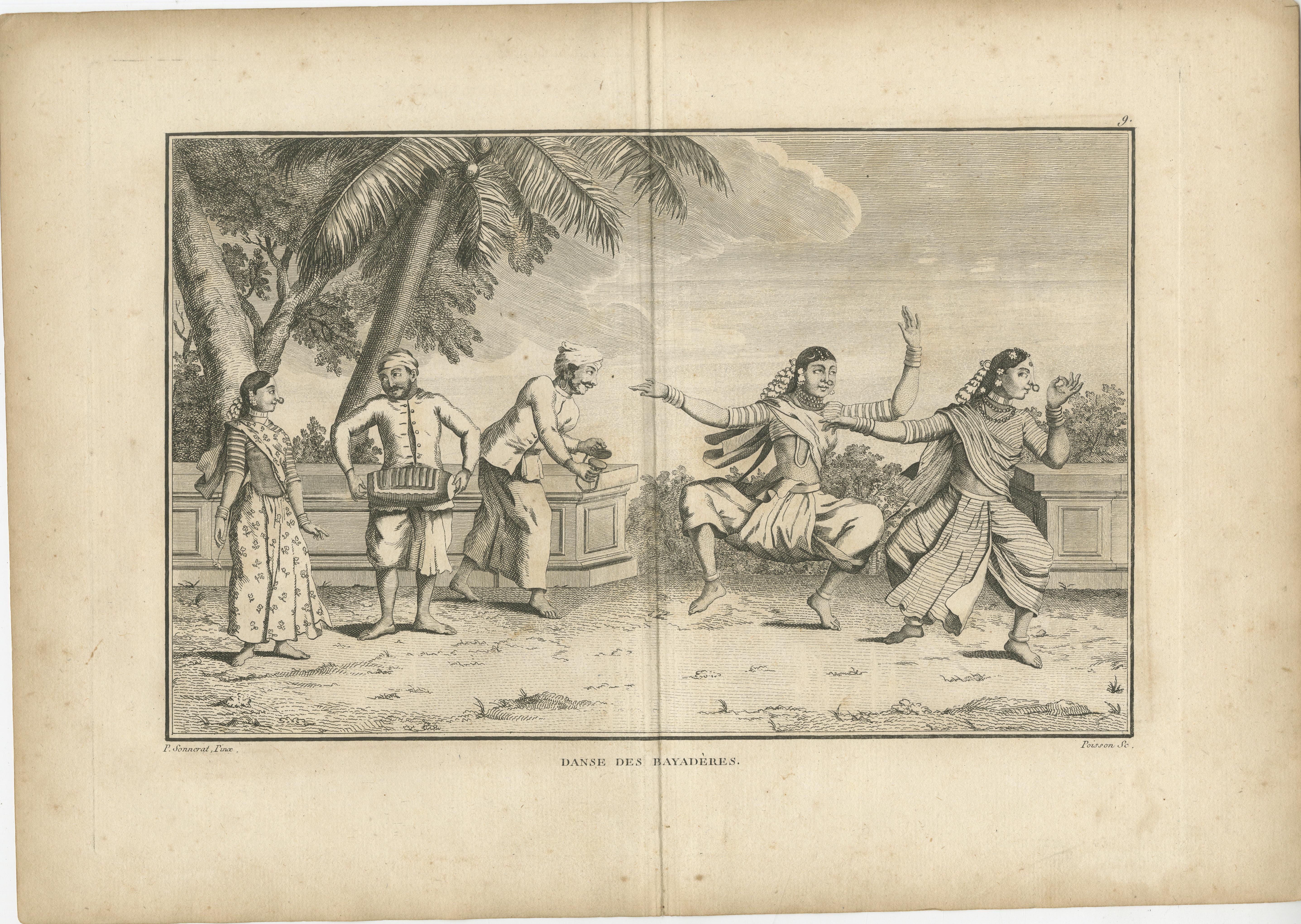 Der Tanz der Bayadères - Sonnerat-Stich mit indischen Tempeltänzerinnen 1806 im Angebot 3