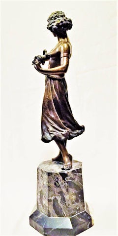 Dance with a Snake, Austrian Jugenstil Bronze and Marble Sculpture, circa 1900