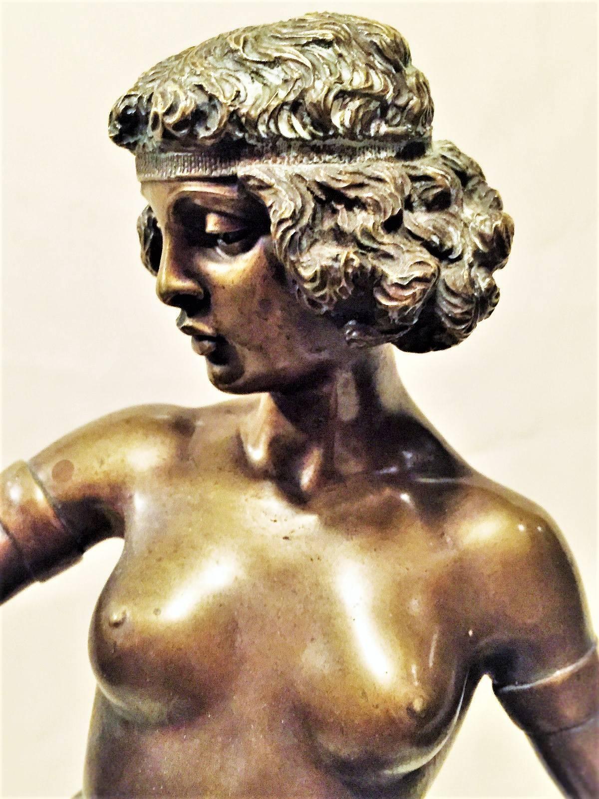 Dance with a Snake, Austrian Jugenstil Bronze and Marble Sculpture, circa 1900 In Good Condition For Sale In New York, NY