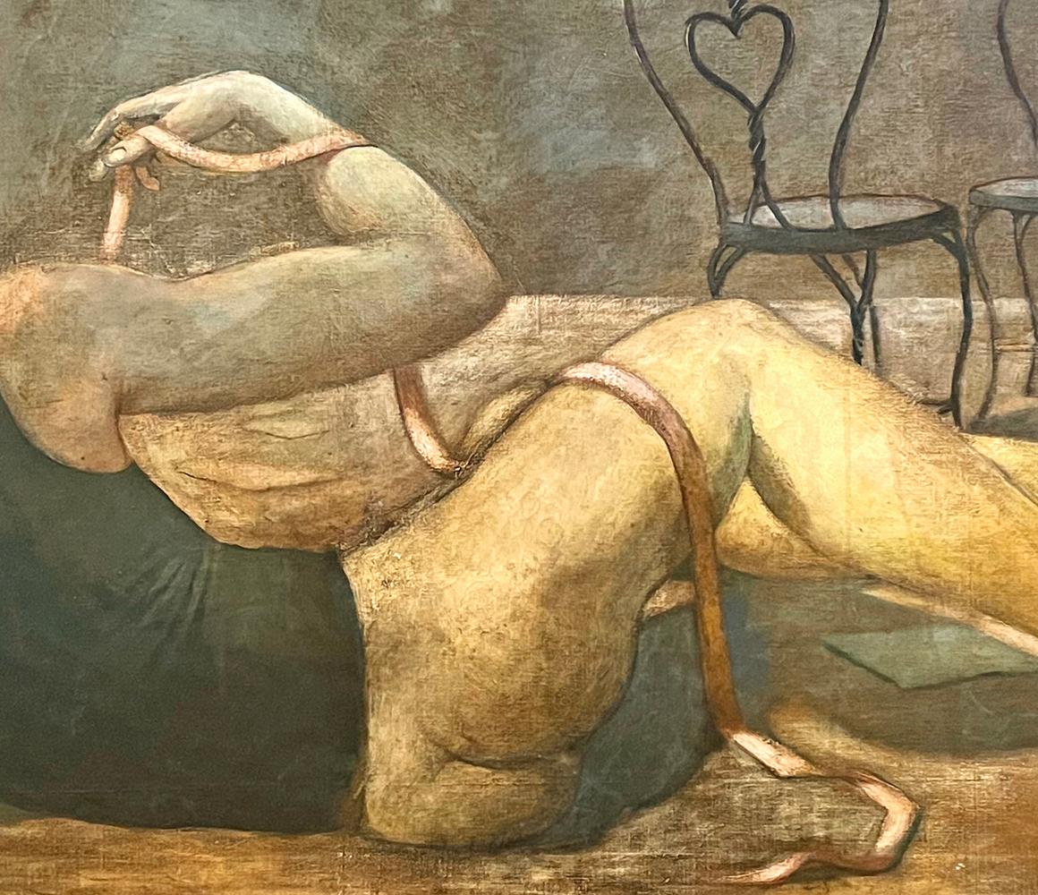 Mid-Century Modern « Danseuse au repos », grande peinture d'une danseuse de ballet masculine semi-nue, milieu du siècle dernier en vente