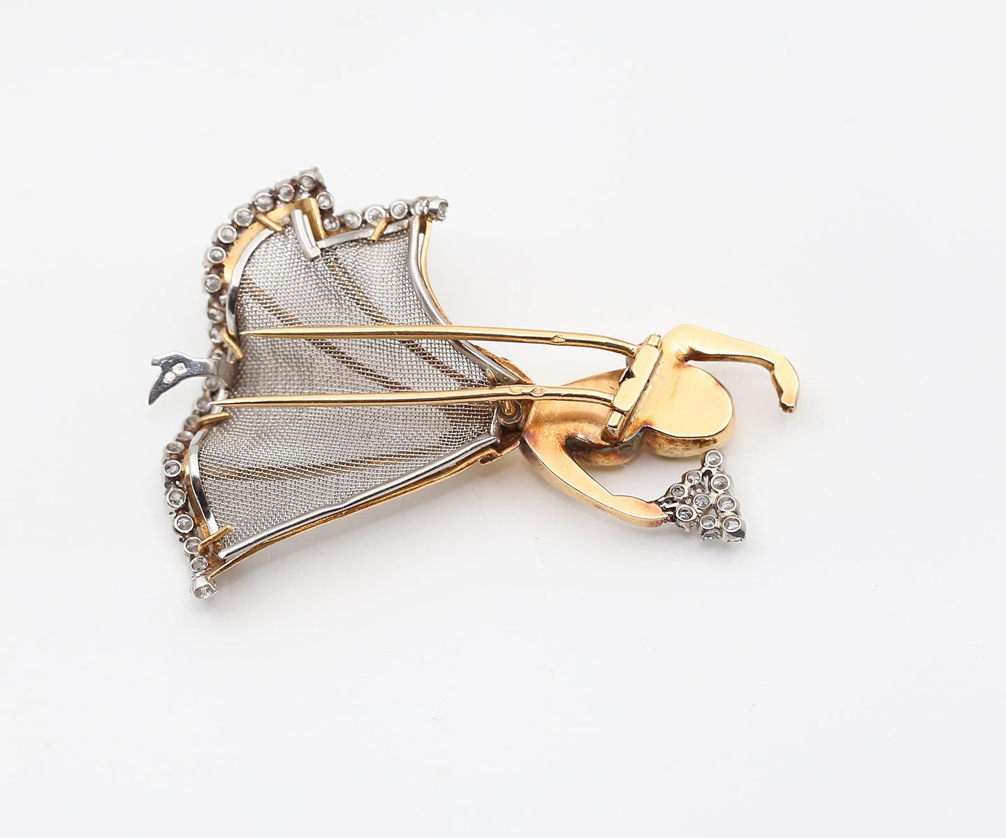 Dancer Brooch Diamonds 18K Yellow Gold Flamenco Box, 1940 For Sale 5