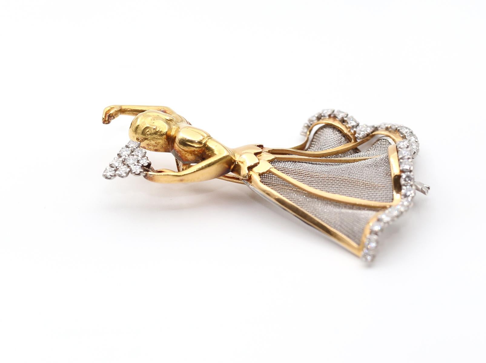 Dancer Brooch Diamonds 18K Yellow Gold Flamenco Box, 1940 For Sale 6