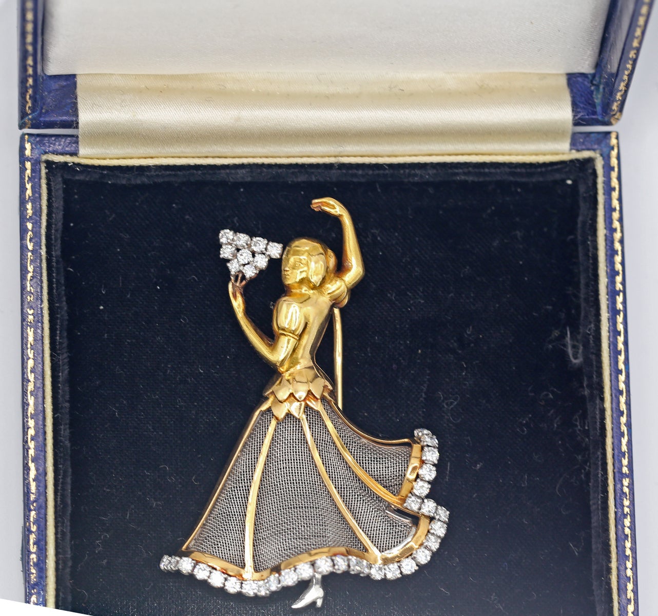 Broche Bailaora Diamantes Oro Amarillo 18K Caja Flamenca, 1940 en venta
