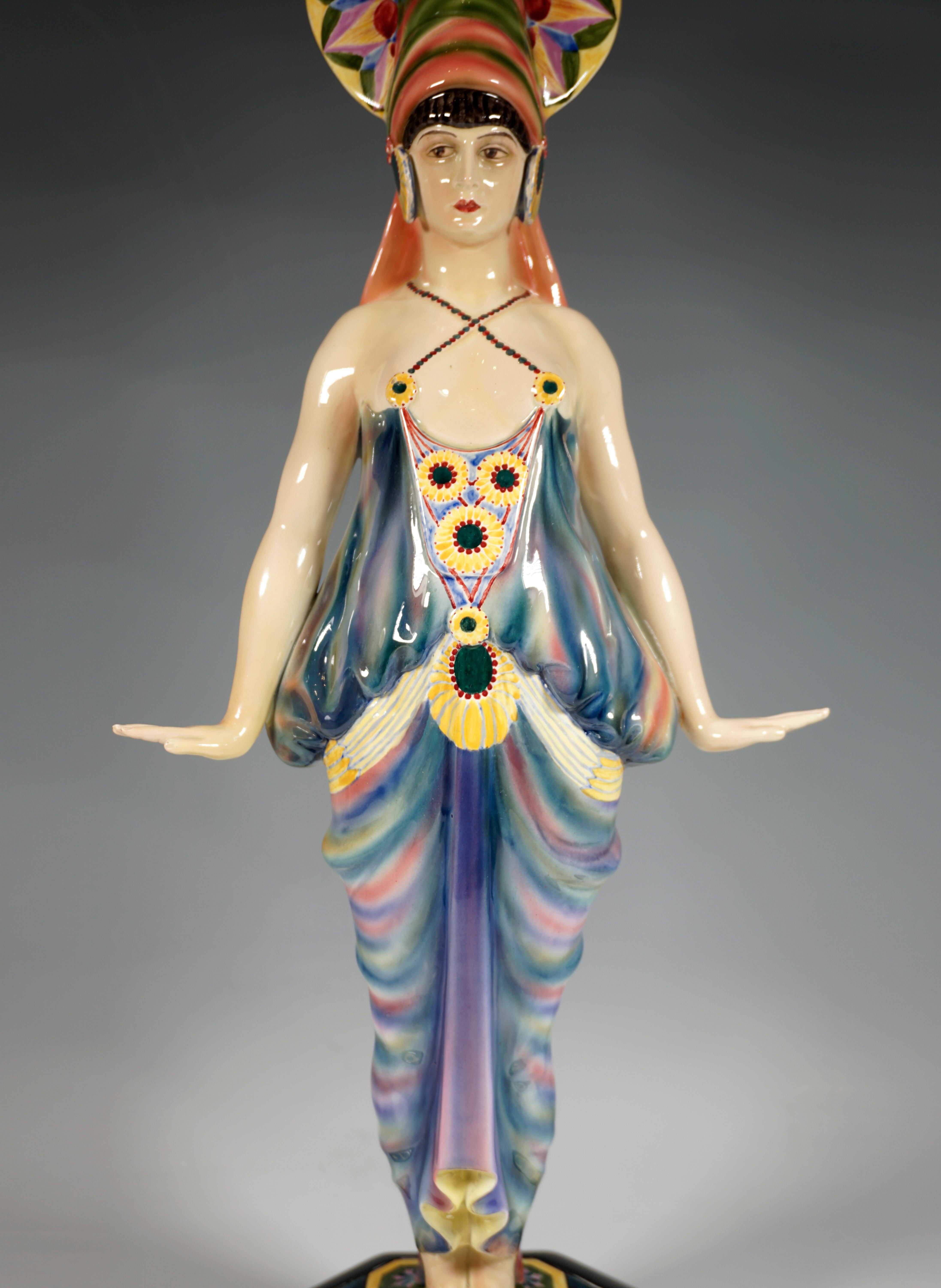 Ceramic Dancer in Exotic Costume by Josef Kostial, Goldscheider Vienna, ca 1926