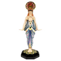 Antique Dancer in Exotic Costume by Josef Kostial, Goldscheider Vienna, ca 1926